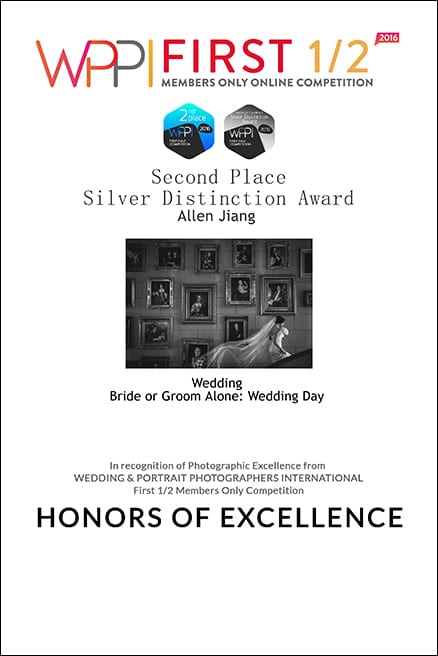 Second Place silver distinction awards Allen Jian | WPPI First 1/2 | Dreamlife wedding photography Sydney
